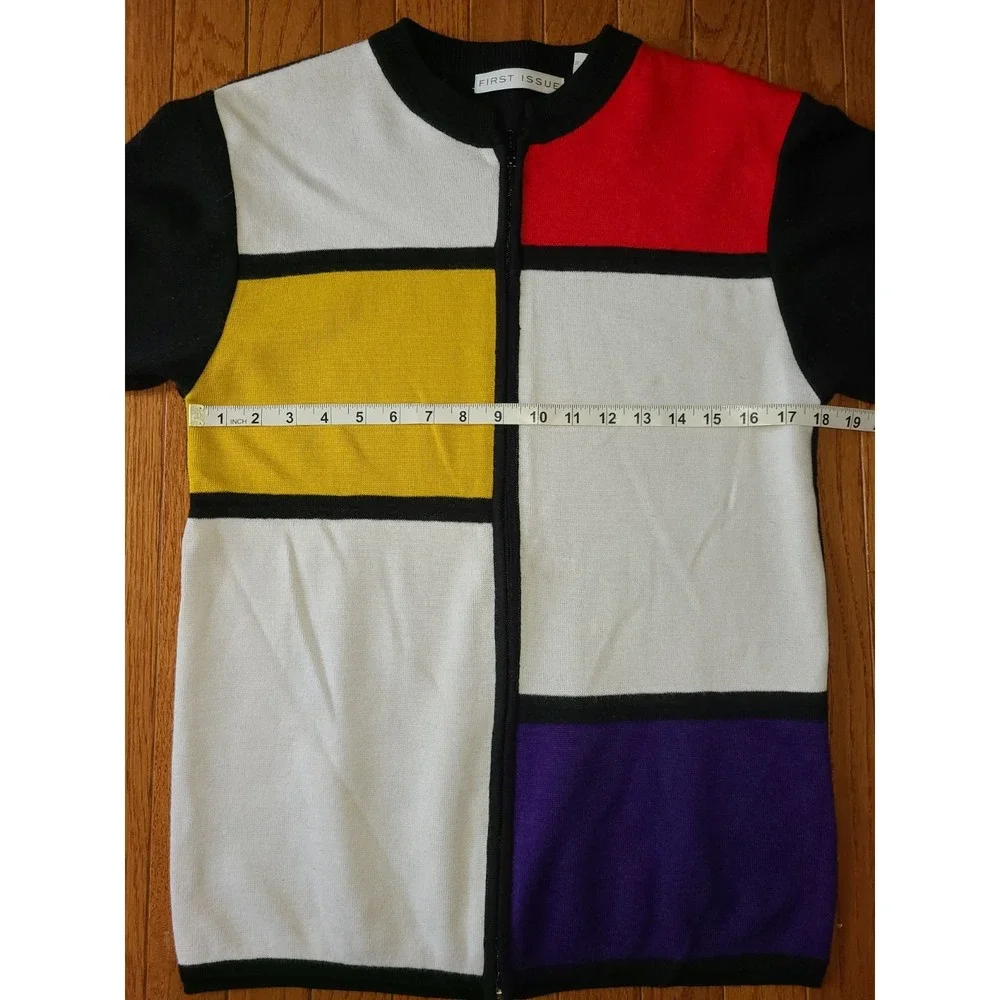 80s First Issue Womens Sz S Multicolor Block Stripe Zip Up Cardigan Sweater‎